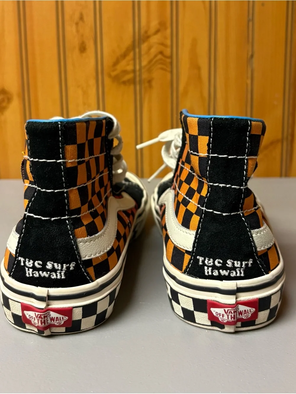 Vans Checkerboard High-Top Sneakers — Black, Orange, Pink, White